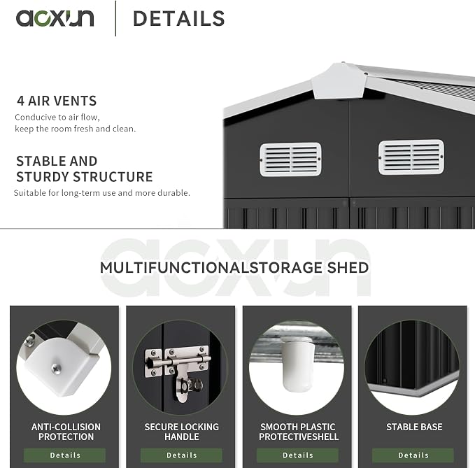 Aoxun 9.4x7.3x6.5 FT Outdoor Storage Shed, Garbage Can, Outdoor Metal Shed - Image 4
