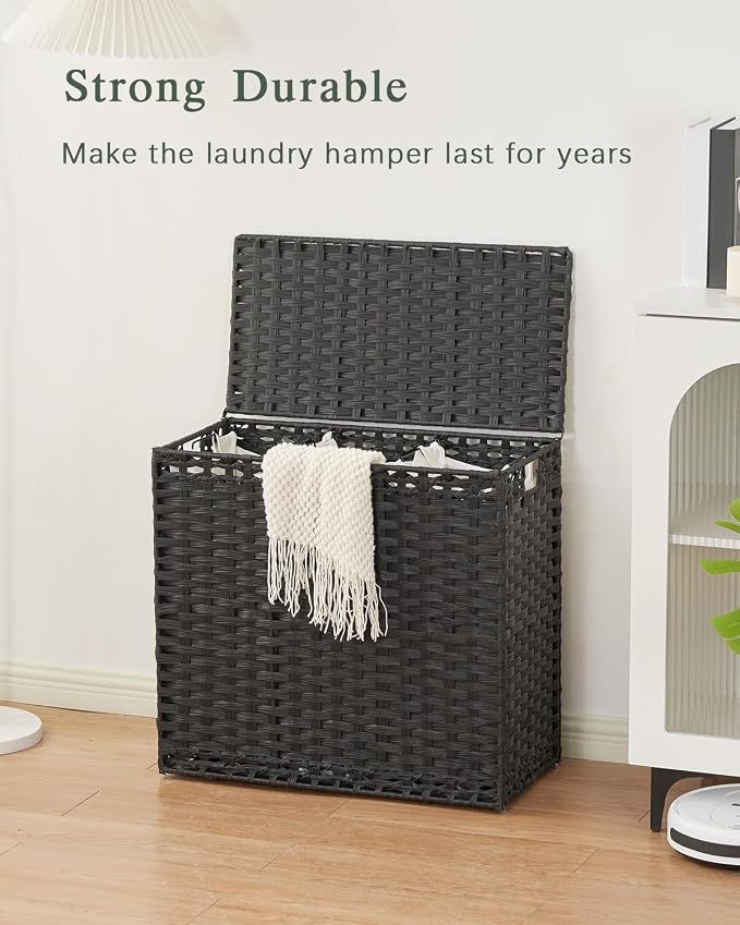 Laundry Hamper with Lid Laundry Basket 132 L Wicker Clothes Hamper, Handwoven - Image 7