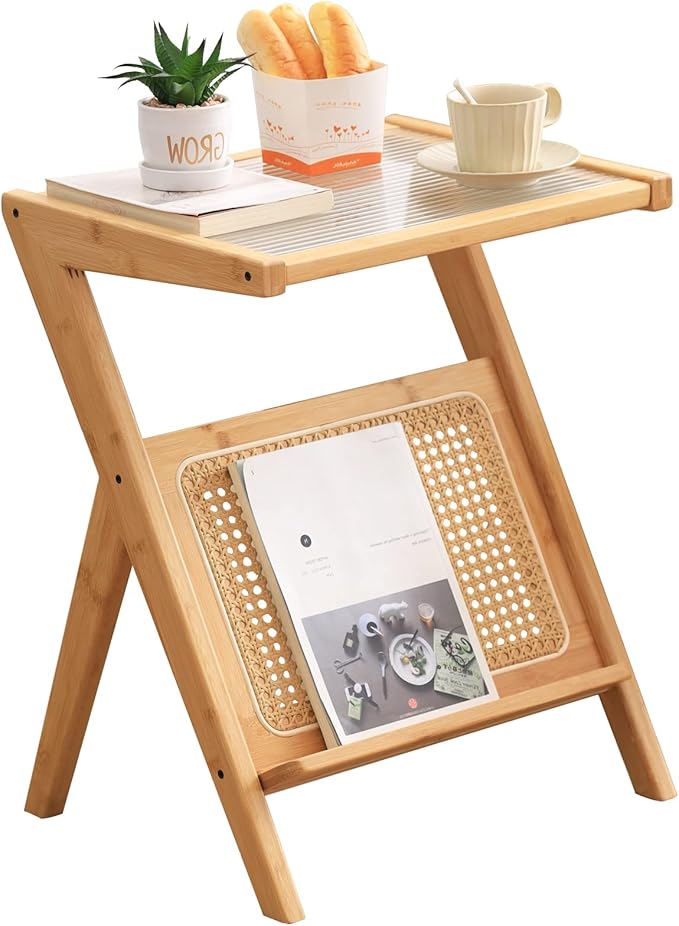 Tiita Rattan Side Table, Mid Century Nightstand, Bamboo Accent Bedside Tables by TiitaHome