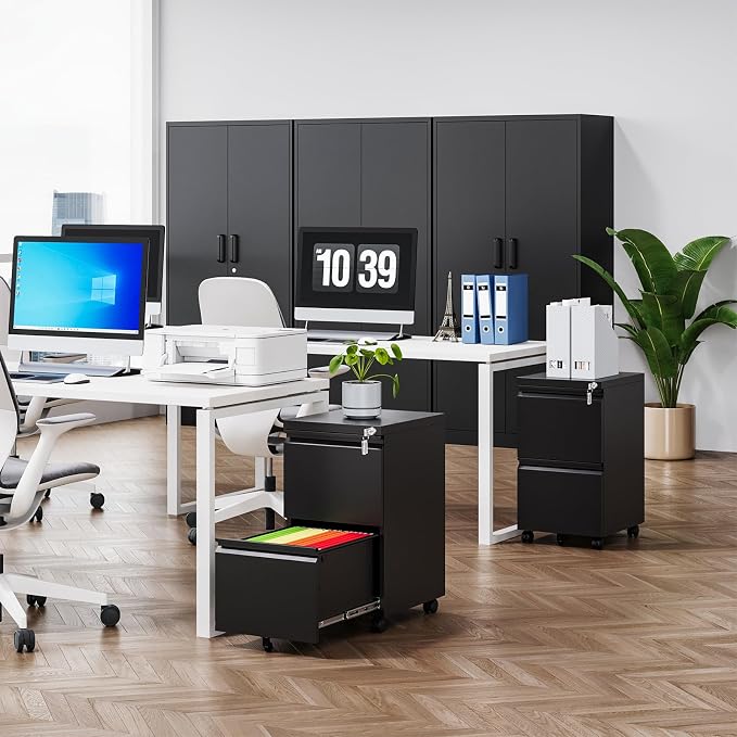 MIIIKO 2 Drawer File Cabinet on Wheels, Home Office Mobile Under Desk - Image 4