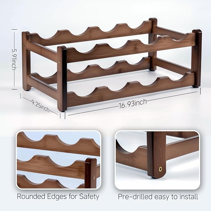 Wine Rack Storage, Bamboo Wine Racks Cabinet Shelf, 2-Tier 8 Bottles - Image 7