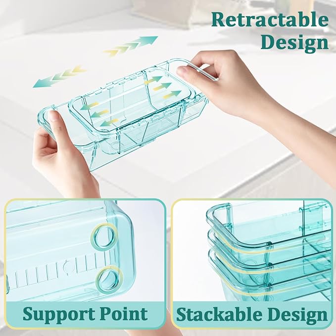 20 Pcs Adjustable Clear Drawer Organizer, Extendable Vanity Storage Bins - Image 4