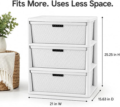 Wide 3-Drawer Decorative Organizer Chest, Ergonomic Pull Handles, Opaque Bins - Image 3