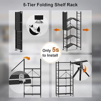 Himix Storage Shelves with 20 Hooks, 5-Tier Collapsible Organization Storage - Image 4