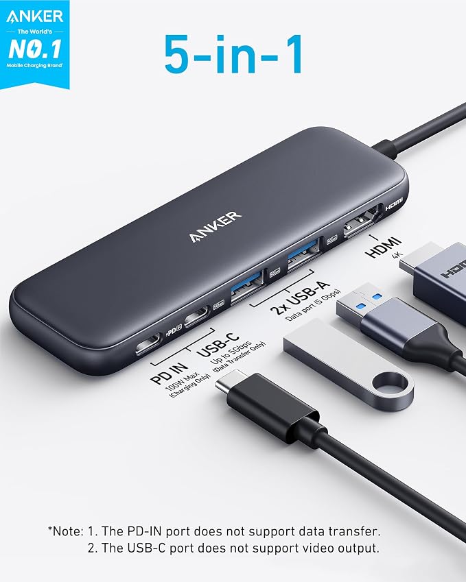 Anker USB C Hub, 5-in-1 USBC to HDMI Splitter - Image 2