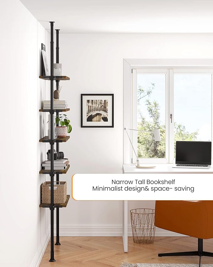 ALLZONE 5 Tiers Narrow Bookshelf, Tall Adjustable Ladder Book Shelf - Image 4