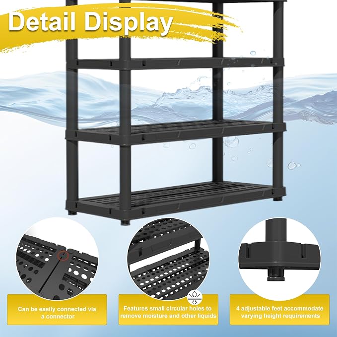 72”H Plastic Garage Storage Shelves, 5-Tier Heavy Duty Plastic Shelving - Image 5