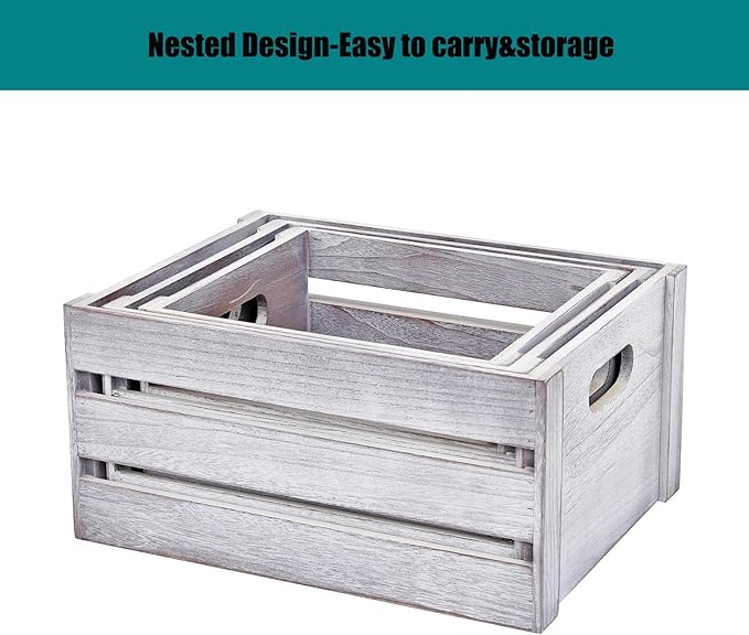 Storage Crates 3 Pcs Wooden Crates Decorative Boxes, Nesting Storage Container - Image 5