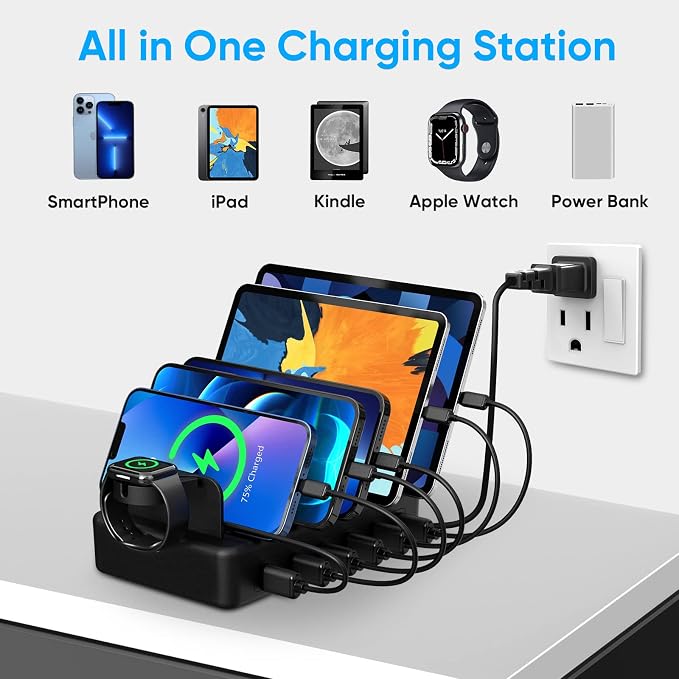 Charging Station for Multiple Devices, CREATIVE DESIGN 50W 6 Ports USB Charger - Image 6