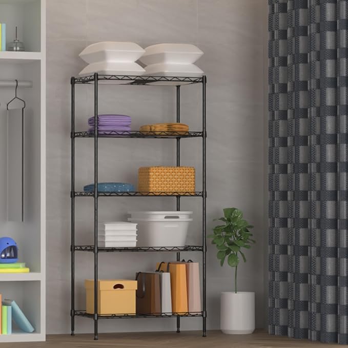 5 Tier Standing Metal Wire Shelving Unit, Adjustable Height, Storage Shelf Units - Image 2