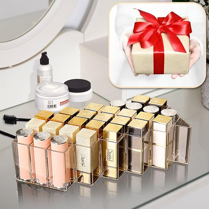 Lipstick Organizer, 28 Slots Acrylic Lip Holder, Stackable Lip Gloss Organizer - Image 7