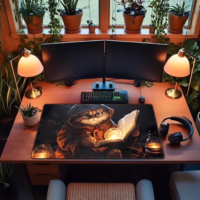 Magical Cat Desk Mouse Mat Black Vintage Desk Pad Playmat - Image 4