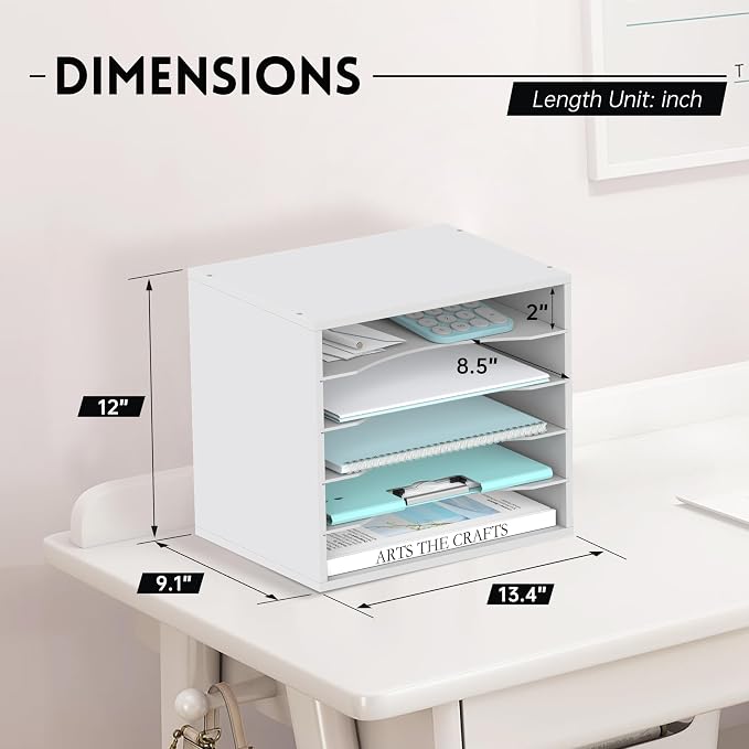 5 Tier Wood Desk Organizer, Mail Sorter and Paper Organizer - Image 3