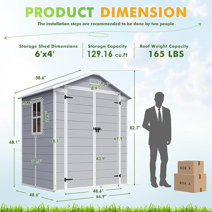 Devoko 6 x 4 FT Resin Outdoor Storage Shed - Image 2