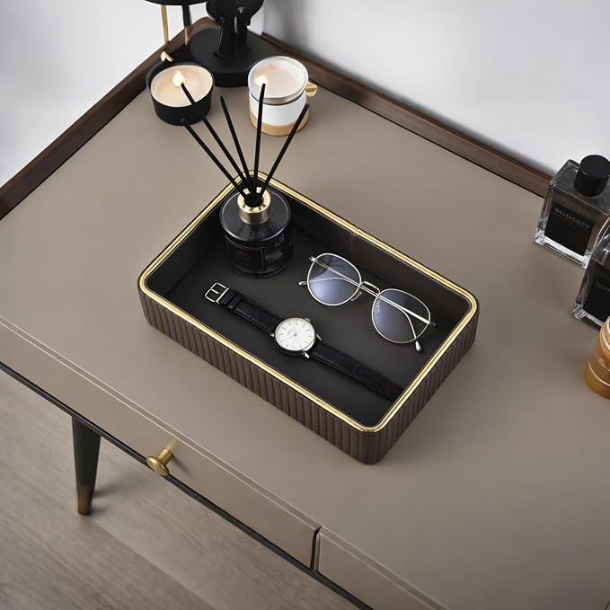 PU Leather Valet Tray, Desk Organizer Tray Nightstand Organizer Trinket Dish - Image 6