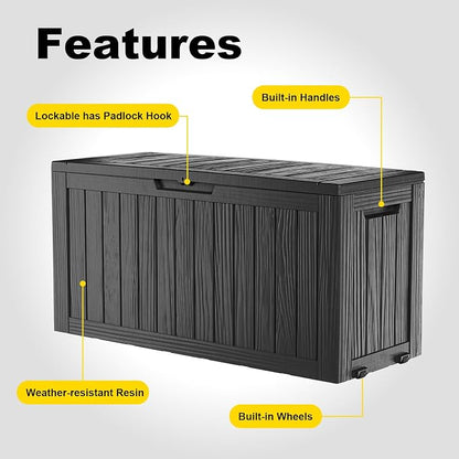 ROJIK Outdoor Storage Box with Wheels, 75 Gallon Waterproof Resin Deck Box - Image 3
