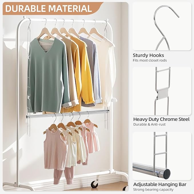 STORAGE MANIAC Hanging Closet Rod, Adjustable Width and Height Closet Hanging - Image 3