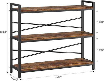 3 Tier Bookshelf 39.37" Width, Long Industrial Bookcase, Vintage Farmhouse - Image 3