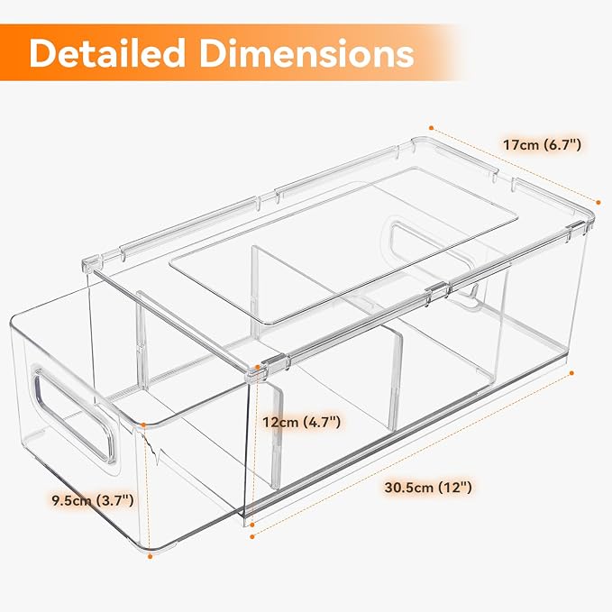 2 Pack Kitchen Storage Drawers Stackable Refrigerator Organizer Bins - Image 2