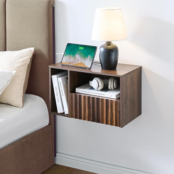 Modern Walnut Fluted Floating Nightstand by BuildHom