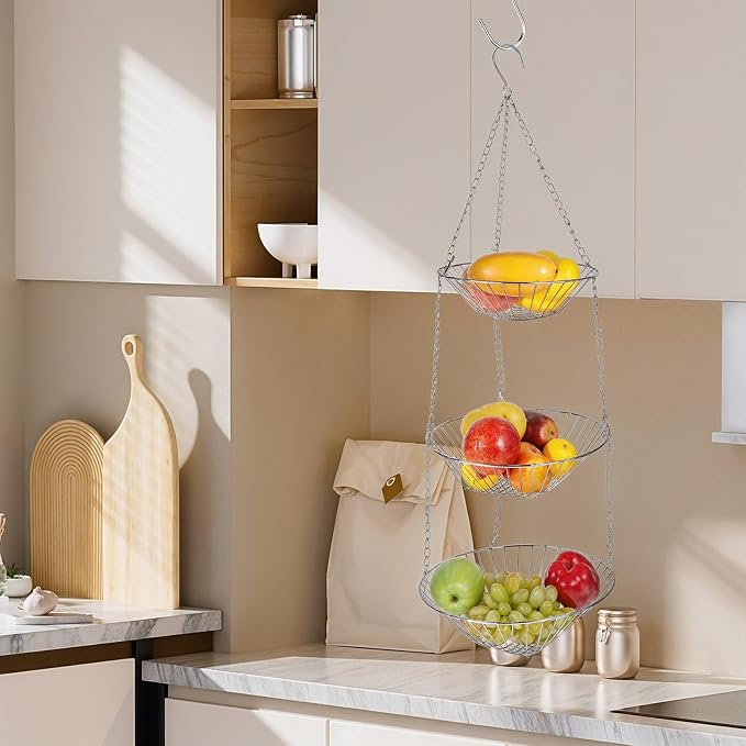3-Tier Kitchen Wire Storage Basket Hanging Fruit Storage 2 Pack - Image 6