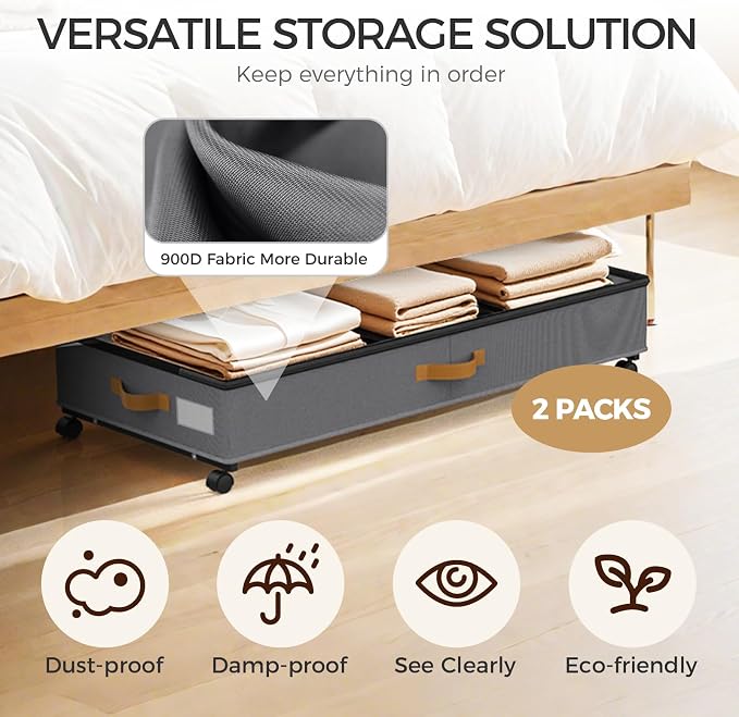Under Bed Storage with Wheels 2-Pack, 75L XXL Under the Bed Storage Containers - Image 4