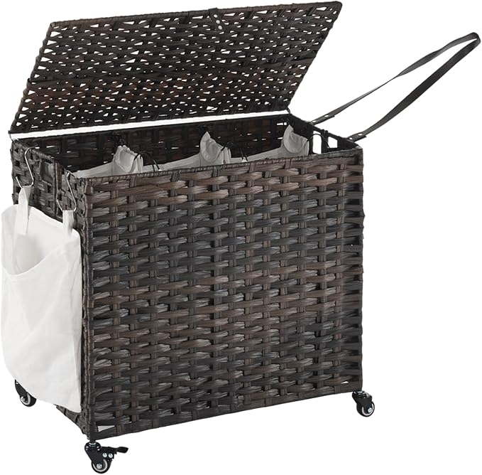 Laundry Hamper with Wheels, 34.3 Gallon Rolling Laundry Basket with Lid by Hiagnete