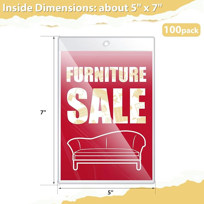 100 Pcs Clear Plastic Furniture Tags Holders Bulk 5 x 7 Inch - Image 2