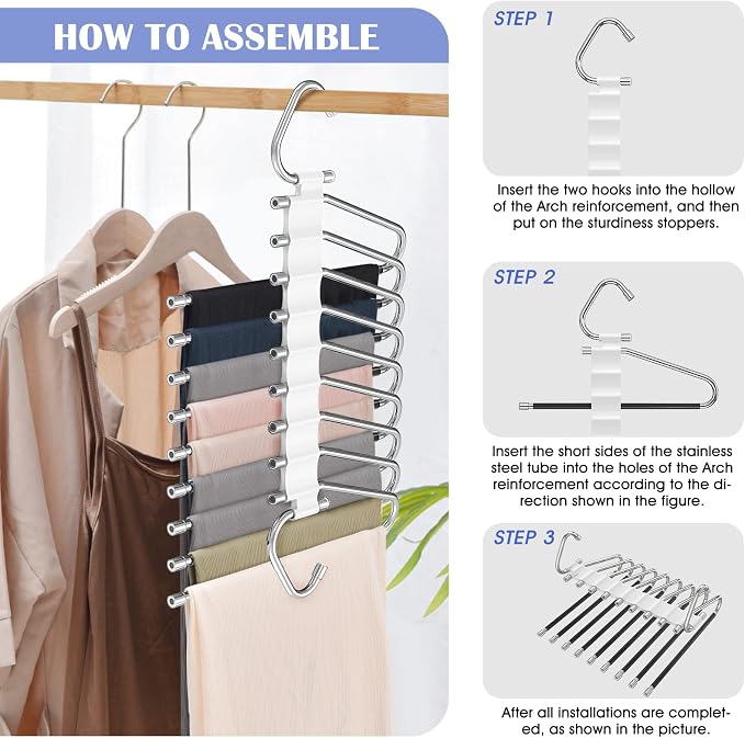 Upgrade 9 Layers Pants Hangers Space Saving, 2 Pack Multifunctional Pants Rack - Image 5