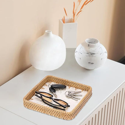 Handwoven Rattan Key Bowl Natural Wicker Serving Tray - Image 7