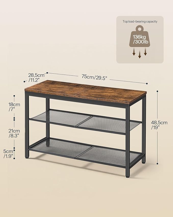 HOOBRO Shoe Bench, 3-Tier Shoe Rack, Industrial Shoe Organizer Storage Bench - Image 2