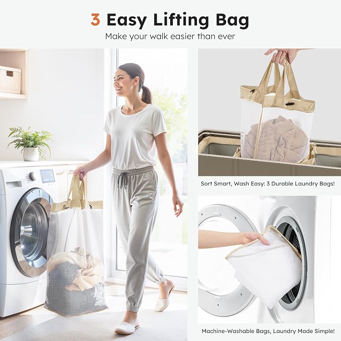 SOLEDI 180L 3-Section Laundry Hamper - Image 3