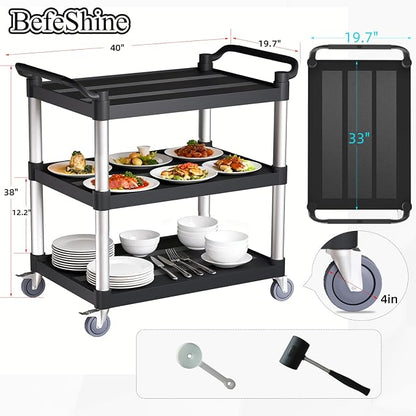 3 Tier Rolling Cart with Hair-Proof Wheels, Plastic Utility Service Cart - Image 2