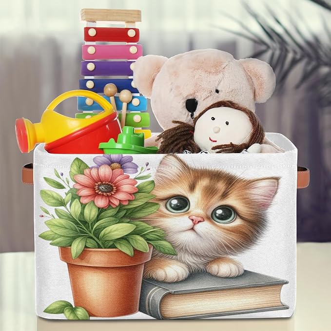 Pardick Basket Storage Bins Cute Cat Flower Rectangle Cube Basket Box Kids - Image 3
