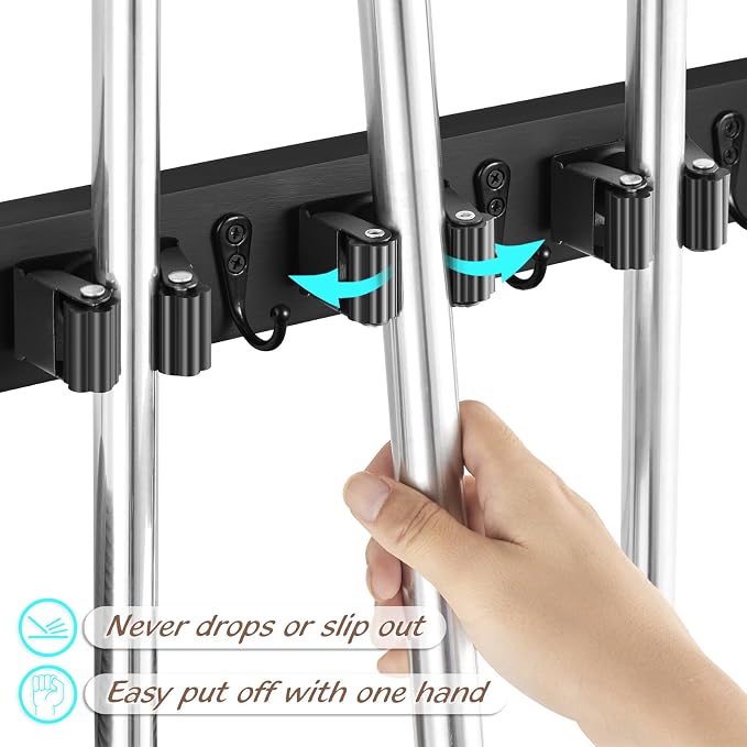 2 Pack Black Mop Broom Holder Wall Mount - Image 2