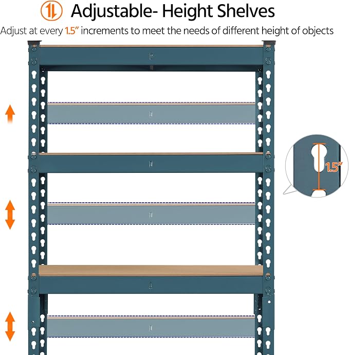 Topeakmart 5-Tier Utility Shelves, Metal Storage Shelves, Adjustable Shelving - Image 7