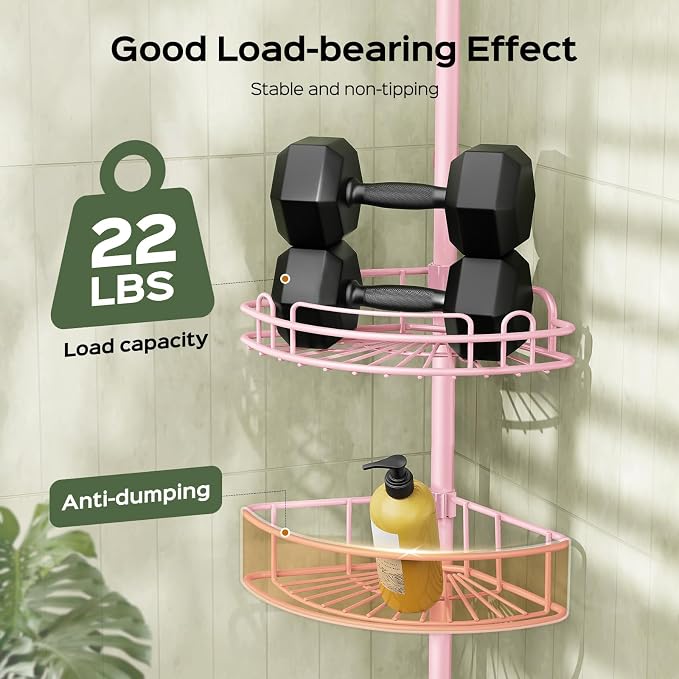 HAMITOR Corner Shower Caddy Tension Pole: 4-Tier Rust-Resistant Adjustable - Image 6