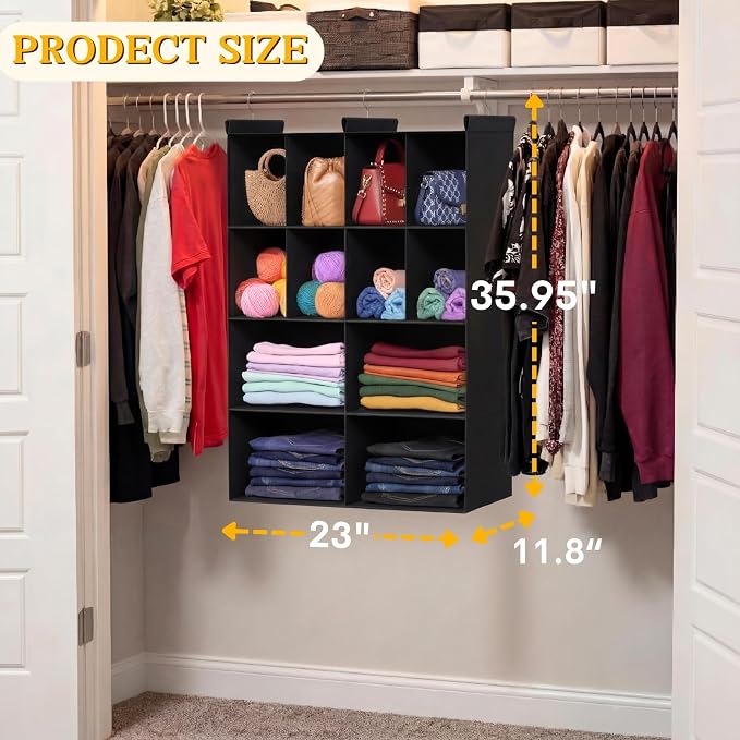 Ofiray-home 4 Tier Hanging Closet Organizer, 12 Compartments Sweater Organizer - Image 3