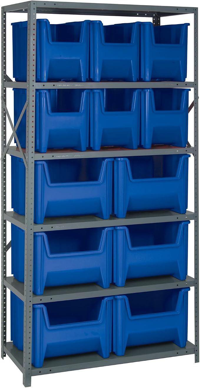 6 SHELF OPEN UNIT W/12 BLUE BINS by QuantumStorageSystems