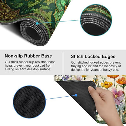 Green Vintage Floral Mouse Pad – Large Extended Desk Mat 35.43 x 15.75 in – - Image 5