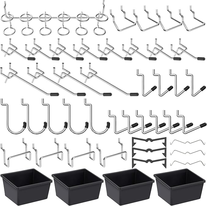 Pegboard Hooks with Bins, Peg Locks, by FRIMOONY