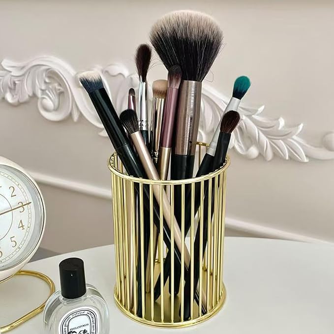 Gold Metal Pen Holder Cup for Desk Makeup Brushes Pencil Holders Home Office - Image 5
