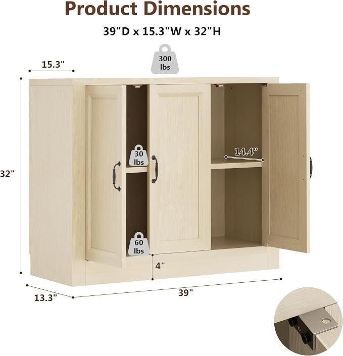 39" W Modern Buffet Cabinet, Modular Sideboard Cabinet - Image 2