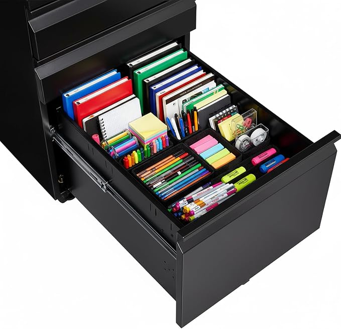 Black Metal 3-Drawer Mobile File Cabinet - Image 7