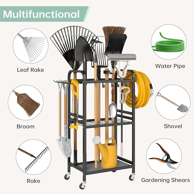 Hadulcet Garden Tool Organizer, Metal Garage Organization and Storage - Image 3