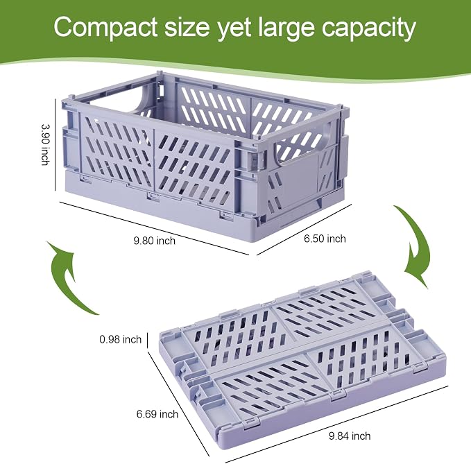 4-Pack Small Pastel Plastic Storage Baskets, Collapsible Crates - Image 3