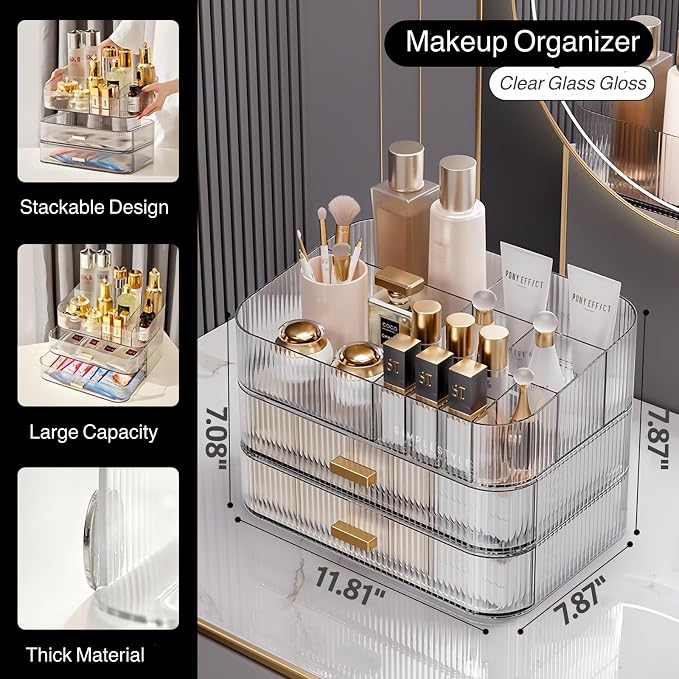 Clear Makeup Organizer for Vanity, Large Desk Organizer - Image 4