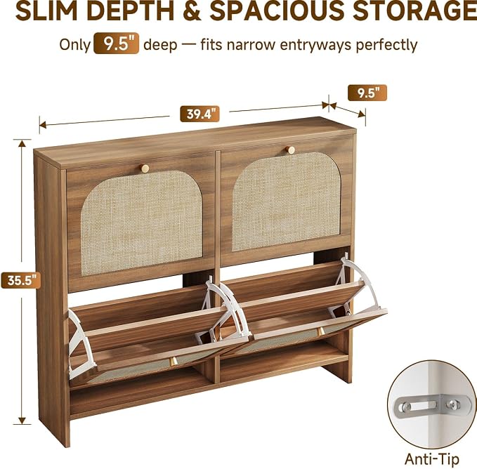 Rattan Shoe Cabinet for Entryway - Image 2