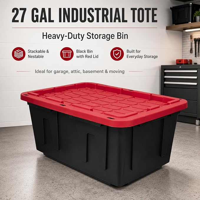 27 Gal Industrial Tote, 2 Pack Large Storage Bin, Suitable - Image 2