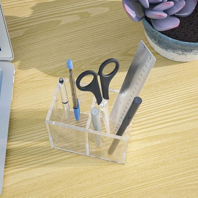 NIUBEE Acrylic Pen Holder 2 Compartments - Image 2